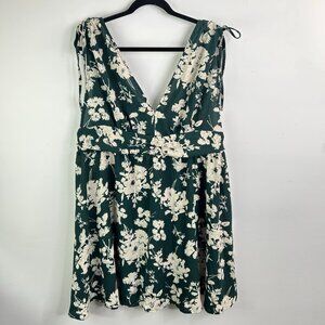 Floral Print Dress Green Sleeveless V‎ Neck Summer Mini Dress Casual